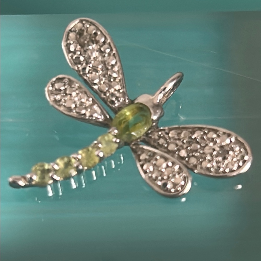 Sterling Silver Peridot and Diamond Accent Dragonfly Pendant